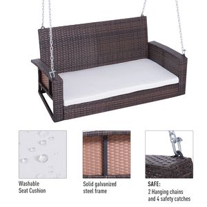 Dondolo a dondolo da esterno Deluxe per 2 persone, in vimini bianco crema, resistente fino a 250 kg, con cuscini morbidi, ideale per palestra e patio - Product Image 4