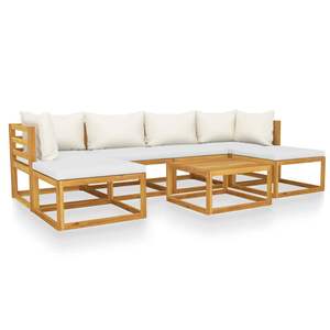 Ensemble de salon patio en bois d'acacia massif crème de 7 pièces avec coussins pour le jardin - Product Image 2