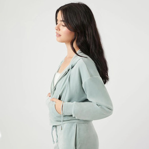 Sudadera con capucha corta de algodón orgánico prémium para mujer, estilo vintage, impermeable, con forro polar, con logo personalizado, informal, extragrande, con cremallera - Product Image 3