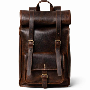 Outdoor Adventure Genuine Leather <b>Roll</b> Top <b>Backpack</b> Durable Cowhide Rucksack Hiking Camping Travel Bag Men LRTB-0129 - Product Image 1