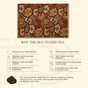 Tapis artisanal en laine terracotta à motif floral Paisley, marron rouille, moderne, botanique, antidérapant, écologique, à poils épais pour salon - Product Image 6