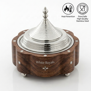 Olla Térmica de Lujo Royal Khaleeji, Base de Madera Natural Hecha a Mano con Incrustaciones de Madreperla y Tapa de Tajín de Acero Inoxidable - Product Image 4
