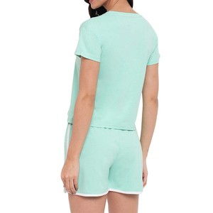 Conjunto de Verano para Mujer, Camiseta de Cuello Redondo y Pantalones Cortos, Cómodo y Liso, de Manga Corta - Product Image 3