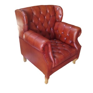 Modern Genuine Leather High Back Armchair with Ergonomic Design and Wooden Legs Comfortable Accent Chair for Living Room Hotel - Product Image 1