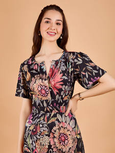 Nuevo Vestido Midi con Cuello en V y Manga Corta para Mujer, Ropa Formal de Verano, Cintura Natural, Georgette Transpirable y Ecológico - Product Image 3