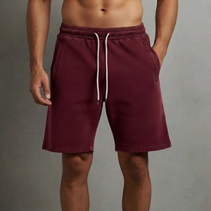 Pantalones Cortos Bermuda de Algodón Borgoña para Hombre con Cordón Ajustable y Bolsillos Laterales, Ajuste Casual, Cintura Media, Tejido de Punto - Product Image 4