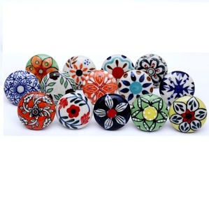 <b>Ceramic</b> door <b>knob</b> <b>Ceramic</b> Cabinet <b>Knobs</b> Round Handcrafted Bohemian Floral Design Multi Color Kitchen Drawer <b>Knobs</b> Set - Product Image 1