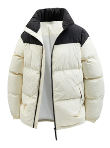 Blouson matelassé unisexe à blocs de couleur, col montant, fermeture éclair, coupe-vent, hiver, décontracté, coupe régulière, extérieur en polyester - Product Image 5