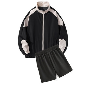 2026 Custom Logo Windbreaker Tracksuit Nylon Windproof <b>Zipper</b> <b>Jacket</b> and Shorts Two Piece Sports Set - Product Image 1