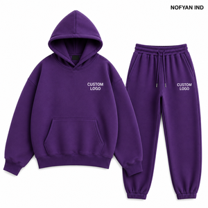 ชุดวอร์มมีฮู้ด NOFYAN IND สำหรับทุกเพศ สีพื้น ผ้าฝ้ายทั้งตัว เสื้อแขนยาวและกางเกงขายาว ชุดลำลองทรงหลวม ใส่สบายสำหรับฤดูหนาว สไตล์ฮิปฮอป 2 ชิ้น 1 ชุด - Product Image 3