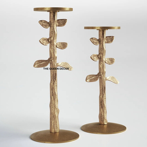 Export Quality Aluminum Metal Sets Of 2 Handmade Metal Candle Holder for Wholesale Elegant Bamboo Candle Holder - Product Image 1