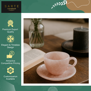 Juego de Té de Cristal Curativo Romántico Ecológico con Grabado Personalizado y Tallado de Lujo, Tazas y Platillos de Cuarzo Rosa en Forma de Corazón, Venta al por Mayor - Product Image 3