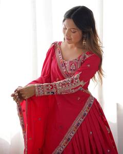 Vintage Embroidered Lehenga Choli Mirror Work Faux <b>Fur</b> Traditional Indian Outfit Women Party Wedding Dress - Product Image 4