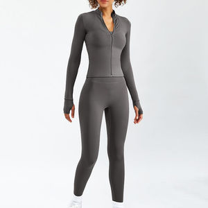 Ensemble de sport 2 pièces respirant à logo personnalisé, motif écossais, taille haute, en Spandex/Nylon, pour femme, avec lacets, idéal pour le yoga et l'entraînement en extérieur - Product Image 6
