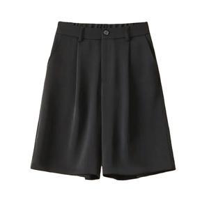 2025กางเกงขาสั้นเอวสูงสำหรับผู้หญิงแฟชั่นเกาหลีกางเกงขากว้างสำหรับฤดูร้อนกางเกงลำลองสีพื้นระบายอากาศได้แบบหลวมมีกระดุม - Product Image 5