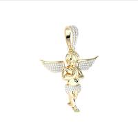 Pendentif Charme Aile d'Ange Religieux Plaqué Or avec Moissanite Micro-Pavé et Chaînes en Argent 925, Collier Hip Hop Unisexe