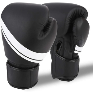Gants de boxe en PU blanc et noir avec fermeture au poignet, sangle réglable, poignées ergonomiques, conception à doigts complets pour adultes, arts martiaux - Product Image 3