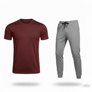Ensemble de survêtement à capuche pour homme, gris, manches longues, rayé, décontracté, respirant, en polyester et coton, pour l'automne, avec fermeture éclair et poches latérales - Product Image 1