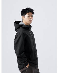 Blouson bomber tissé à capuche noir, manches longues, fermeture éclair, imperméable, coupe-vent, style minimaliste, vêtement d'hiver - Product Image 1