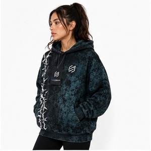 Long Sleeve <b>Drop</b> Shoulders Oversized Women Acid Wash Hoodie OEM Service Best Quality Cotton Made Women Acid Wash Hoodie - Product Image 5