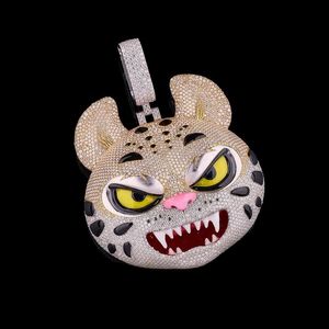 Colgante de Leopardo de Plata 925 con Moissanita, Amuleto de Animal con Incrustaciones, Joyería Chapada en Rodio para Hombre - Product Image 1