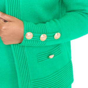Cardigan en tricot vert pour femme, style veste-pull, à manches longues, boutonné sur le devant, élégant, décontracté, vêtement d'extérieur tendance, doux et chaud - Product Image 4