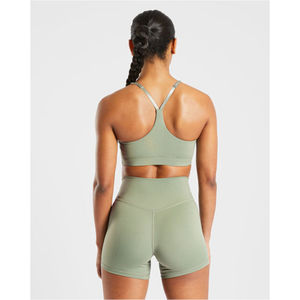 Soutien-gorge de sport vert olive personnalisé en gros, bretelles réglables, décolleté en V, soutien-gorge de sport à fort impact pour femmes - Product Image 4