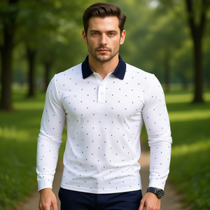 เสื้อโปโลแขนยาวผู้ชายดีไซน์หรู ทรงปกติ ผ้าถักลำลอง สไตล์เรียบง่าย - Product Image 3