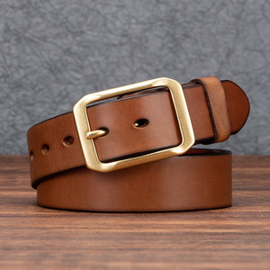Cinturón de Cuero Genuino para Hombre con Hebilla de Cobre, Estilo Retro Desgastado, Duradero y Suave para Ropa de Trabajo - Product Image 4