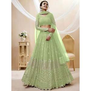 Bridesmaid Dress Pastel Green <b>Sequins</b> Work Georgette Lehenga Choli - Product Image 5
