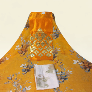 Conjunto Completo de Lujo Verde Esmeralda con Estampado Floral Suizo Dirac y Panel Bordado en Oro para Bodas Somalíes - Product Image 3
