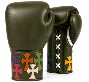 Gants de boxe en cuir à lacets, nouvelle arrivée, équipement de combat, avec patchs croisés et logo personnalisé sur demande, prix usine - Product Image 2