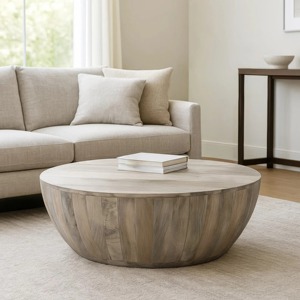 Modern <b>Round</b> Wooden Coffee <b>Table</b> Handmade Minimalist Design Living Room Furniture - Product Image 4