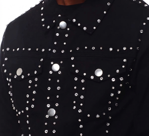 Men's <b>Punk</b> Style Denim <b>Jacket</b> With Rivet Decoration Turn-down Collar Regular Sleeve Autumn Wear - Product Image 3