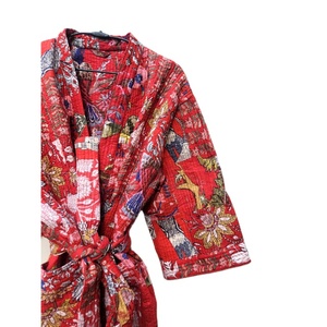 Kimono de algodón Kantha de retazos Vintage hecho a mano para mujer, ropa de descanso informal elegante de verano, hogar indio único 100% térmico - Product Image 3