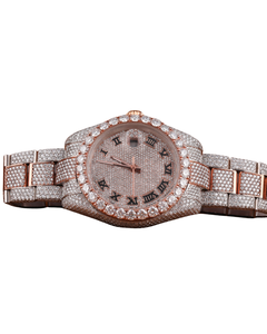 Moissanite Rose Gold Round Cut Diamond Watch Quartz Roman Dial Watch Anniversary Gift For Unisex Available at Affordable Price - Product Image 1