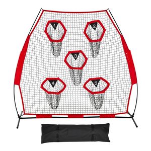 Rete da allenamento per il tiro a segno da 7 x 7 piedi per allenamento di calcio, senza nodi, con 5 tasche, include strumento di fissaggio - Product Image 1