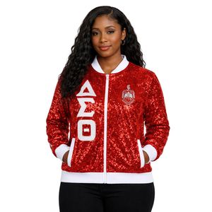 Delta Sigma Theta Red <b>Sequin</b> <b>Jacket</b> for Women Comfortable Fit Premium Fabric Greek Sorority Apparel Casual Wear - Product Image 1