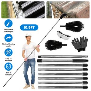 10.5FT <b>Telescoping</b> Handle Rain Gutter Cleaner Tool Extendable Gutter Cleaning <b>Brush</b> From Ground 2 Safety Gloves Product Category - Product Image 1