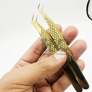 Nouveautés : Pinces à épiler dorées pour extensions de cils, logo de marque privée, acier inoxydable durable, pinces à épiler personnalisées pour vison, emballage - Product Image 3