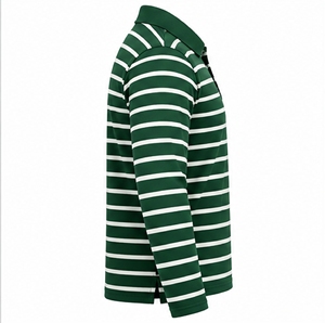 Polo à manches longues pour homme Index Apparel, vert et blanc rayé, boutonné devant - Product Image 4