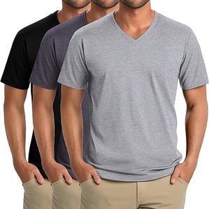 T-shirt homme classique col en V, couleur unie, coupe slim, manches courtes, confortable, haute qualité, vente en gros - Product Image 1