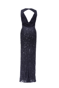 Robe de soirée de luxe bleu marine à sequins |   Col en V pour femmes |   Sans manches et dos nu |   Robe de soirée moulante |   Élégant |   Robe longue - Product Image 2