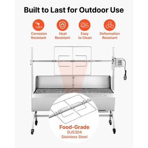 Barbecue rotatif extérieur 38W, capacité 132 LBS, rôtissoire à charbon pour porc et agneau, élément chauffant à 4 niveaux, 4 roues - Product Image 6