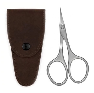 Ciseaux à cuticules professionnels en forme de tour, noirs et gris, avec étui en cuir – Outil de soin des ongles - Product Image 1