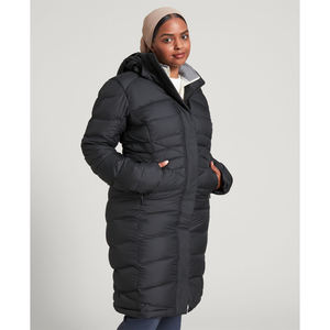 Veste longue matelassée noire personnalisée pour femme, modèle 2026, en duvet, manteau d'hiver chaud, coupe-vent respirant, style urbain vintage, OEM - Product Image 1