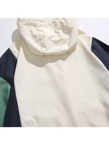Men's Hooded Color Blocking <b>Racer</b> <b>Jacket</b> Windproof Zipper Closure Casual Autumn Wear Canvas Front Polyester Loose Fit - Product Image 2