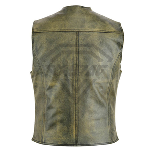 Gilet de motard en cuir véritable pour homme, sans col, couleur unie, longueur standard, avec décoration à rivets, vêtement d'extérieur pour l'automne - Product Image 6