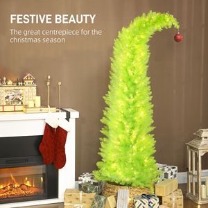 Albero di Natale Fantasioso con Cima Curva di 1,8 m, con Palline Rosse, Base in Metallo, Preilluminato con 230 Luci LED per Decorazioni - Product Image 4