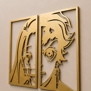 ENSEMBLE DE TABLEAUX MURAUX DEMON SLAYER FACE ART MURAL EN MÉTAL PLAQUÉ OR 2 PIÈCES Sculpture Abstraite Portrait Moderne Décoration Murale Suspendue - Product Image 5
